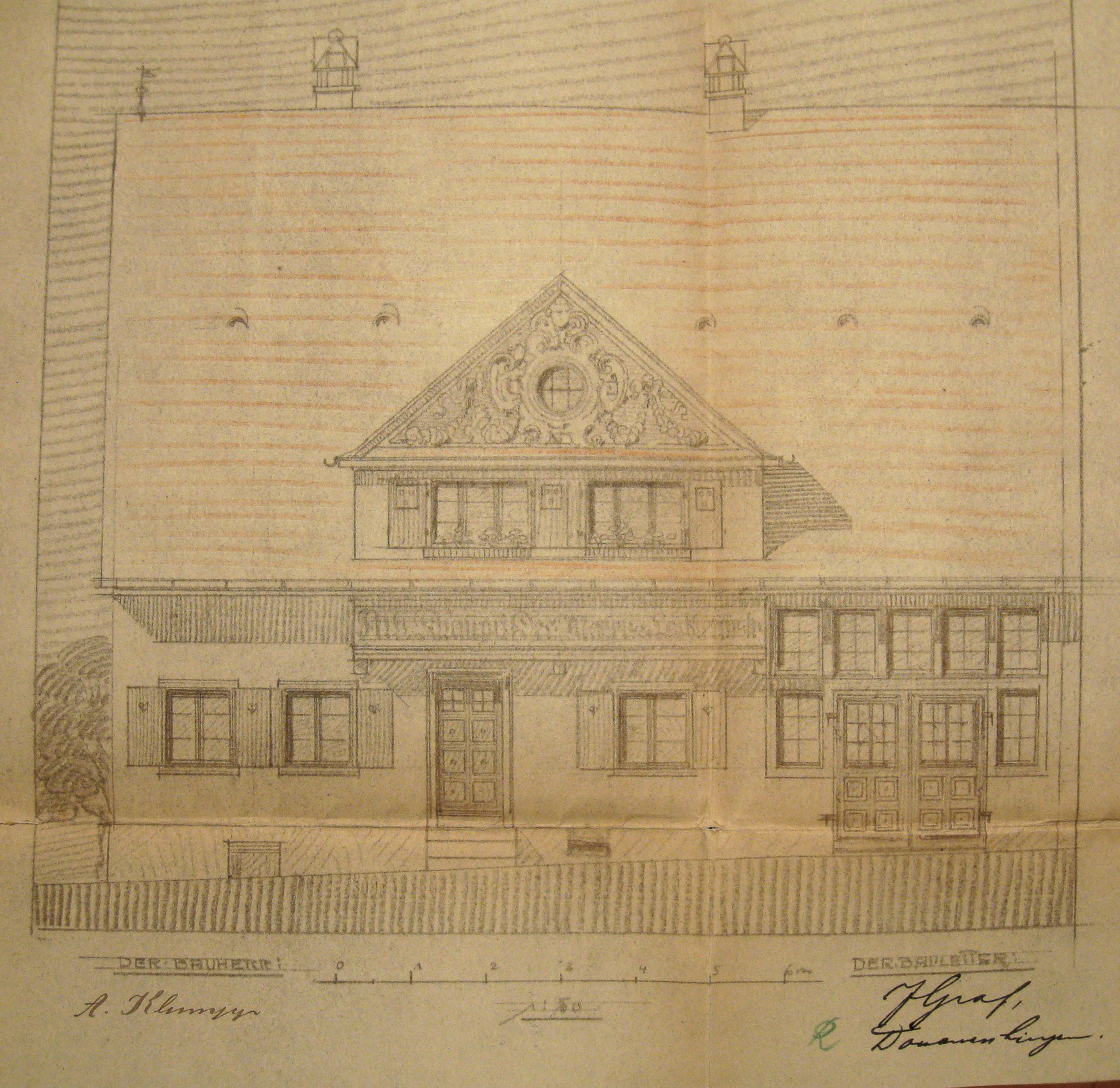 Historische Fassadenzeichnung des Malerhauses für Albert Klumpp